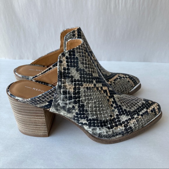 NWB Report Snakeskin Print Temperance Block Heel Mule Bootie Shoe Metal Tip Toe - Picture 10 of 14